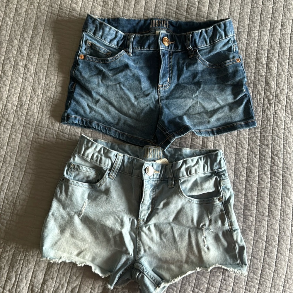 Two pair Girls Justice denim shorts size 14
